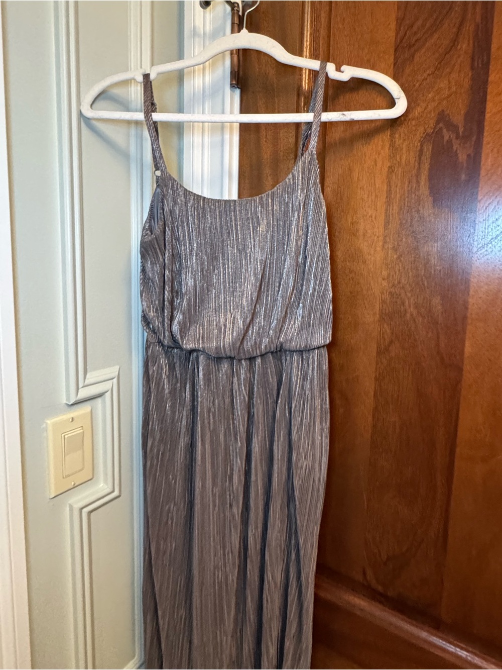 BCBGeneration Silver Pleated Evening Dress